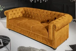 Barock Sofa CHESTERFIELD 205cm senfgelb Samt Federkern Knopfheftung 3-Sitzer Couch