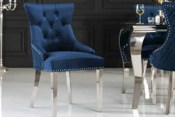 Barock Stuhl CASTLE DELUXE royalblau Samt Löwenkopf Chesterfield Design Esszimmerstuhl Nieten