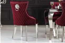 Barock Stuhl CASTLE DELUXE rot Samt Löwenkopf Chesterfield Design Esszimmerstuhl Nieten
