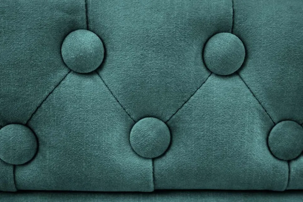 Barocker Sessel CHESTERFIELD petrol Samt Federkern goldene Nieten mit Knopfheftung