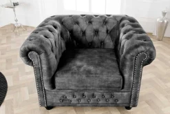 Barocker Sessel CHESTERFIELD grau Samt Federkern mit Knopfheftung