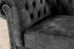 Barocker Sessel CHESTERFIELD grau Samt Federkern mit Knopfheftung