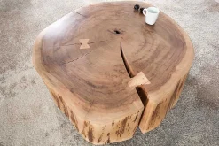 Baumstamm Couchtisch GOA 60cm natur Akazie Massivholz rund mit Rollen Unikat