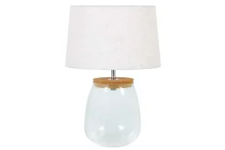 Befüllbare Tischlampe CLASSICO 60cm weiß transparent Glas mit Leinenschirm