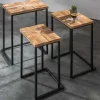 Beistelltisch 3er Set INDUSTRIAL 65cm Mangoholz handmade Mosaik schwarzes Metallgestell massiv