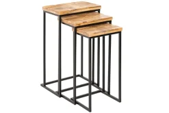 Beistelltisch 3er Set INDUSTRIAL 65cm Mangoholz handmade Mosaik schwarzes Metallgestell massiv
