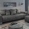 Big Sofa ELEGANCIA 285cm grau Microfaser XXL Couch inkl. Kissen Federkern