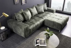 Big Sofa ELEGANCIA 285cm moosgrün Microfaser XXL Couch inkl. Kissen Federkern