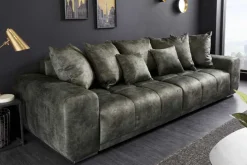 Big Sofa ELEGANCIA 285cm moosgrün Microfaser XXL Couch inkl. Kissen Federkern