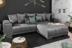 Big Sofa ELEGANCIA 285cm silbergrau Samt XXL Couch inkl. Kissen Federkern