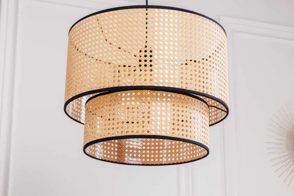 Boho Hängelampe VIENNA 45cm natur schwarz Wiener Geflecht Leuchte
