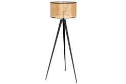 Boho Stehlampe VIENNA 142cm natur schwarz Wiener Geflecht Metall Dreifuß Stehleuchte