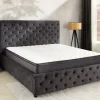 Boxbett PARIS 160x200cm grau Samt mit Stauraum inkl. Matratze und Topper