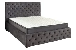 Boxbett PARIS 160x200cm grau Samt mit Stauraum inkl. Matratze und Topper