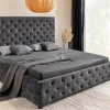 Boxbett PARIS 180x200cm grau Samt mit Stauraum und Lattenrost