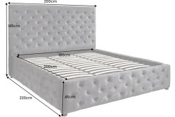 Boxbett PARIS 180x200cm grau Samt mit Stauraum und Lattenrost