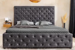 Boxbett PARIS 180x200cm grau Samt mit Stauraum und Lattenrost