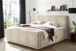 Boxspringbett TOULOUSE 160x200cm beige Microfaser inkl. Matratze Topper Stauraum