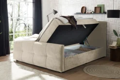 Boxspringbett TOULOUSE 160x200cm beige Microfaser inkl. Matratze Topper Stauraum
