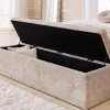 Chesterfield Bettbank EXTRAVAGANCIA 140cm champagner greige Bouclè mit Stauraum