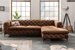 Chesterfield Ecksofa MODERN BAROCK 275cm antik braun Microfaser 3-Sitzer Federkern
