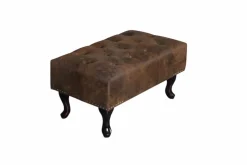 Chesterfield Fußhocker 80cm antik braun mit Knopfheftung und Nietenbesatz