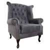 Chesterfield Ohrensessel antik grau Microfaser mit Knopfheftung
