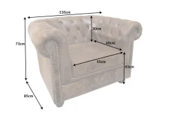 Chesterfield Sessel 110cm antik braun mit Knopfheftung und Federkern