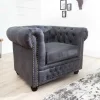 Chesterfield Sessel 105cm antik grau mit Knopfheftung und Federkern