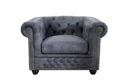 Chesterfield Sessel 105cm antik grau mit Knopfheftung und Federkern