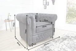 Chesterfield Sessel 105cm antik grau mit Knopfheftung und Federkern