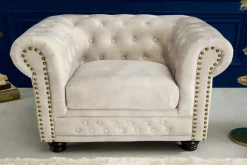 Chesterfield Sessel 110cm Samt champagner beige mit Knopfheftung und Federkern