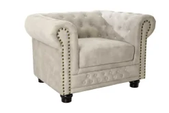 Chesterfield Sessel 110cm Samt champagner beige mit Knopfheftung und Federkern