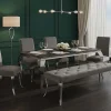 Chesterfield Sitzbank MODERN BAROCK DELUXE 170cm grau Samt silber Edelstahl
