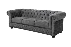 Chesterfield 3-Sitzer Sofa 205cm grau Samt Federkern Knopfheftung