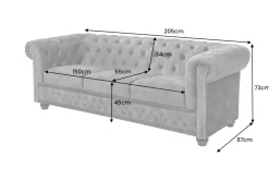 Chesterfield 3-Sitzer Sofa 205cm grau Samt Federkern Knopfheftung