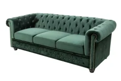 Chesterfield 3-Sitzer Sofa 205cm flaschengrün Samt Federkern Knopfheftung