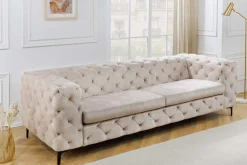 Chesterfield 3-Sitzer Sofa MODERN BAROCK 235cm champagner beige Samt Federkern