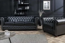 Chesterfield 3-Sitzer Sofa 205cm schwarz Nietenbesatz Federkern