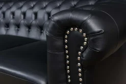 Chesterfield 3-Sitzer Sofa 205cm schwarz Nietenbesatz Federkern