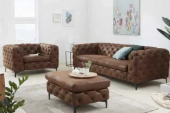 Chesterfield 3-Sitzer Sofa MODERN BAROCK 235cm antik braun Microfaser Federkern