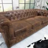 Chesterfield 3-Sitzer Sofa 205cm antik braun Microfaser Federkern Knopfheftung