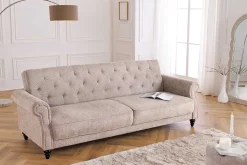 Chesterfield 3-Sitzer Sofa MAISON BELLE AFFAIRE 220cm greige Bouclé mit Schlaffunktion