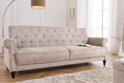 Chesterfield 3-Sitzer Sofa MAISON BELLE AFFAIRE 220cm greige Bouclé mit Schlaffunktion