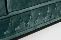 Chesterfield 3-Sitzer Sofa 205cm petrol Samt Federkern Goldnieten Knopfheftung