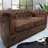 Chesterfield 2-Sitzer Sofa 150cm antik braun Microfaser Federkern Knopfheftung