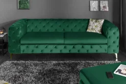 Chesterfield 3-Sitzer Sofa MODERN BAROCK 235cm smaragdgrün Samt Federkern gold Metallfüße