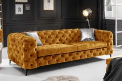 Chesterfield Sofa MODERN BAROCK 235cm senfgelb Samt 3-Sitzer Couch Federkern