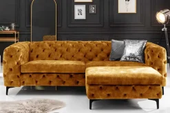 Chesterfield Sofa MODERN BAROCK 235cm senfgelb Samt 3-Sitzer Couch Federkern