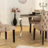 Chesterfield Stuhl CASTLE DELUXE beige Samt mit Löwenkopf Nieten